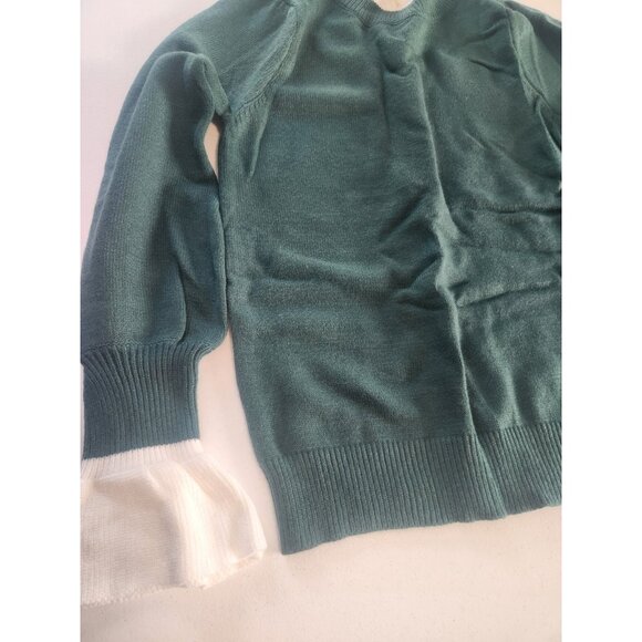 Zaful Green Mock Neck Ruffled Sleeve Sweater Women Knit Top - Picture 3 of 10